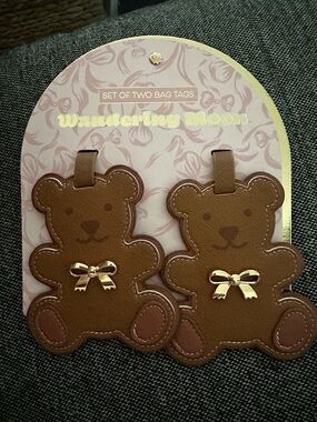 Wandering Moon Brown Teddy Bear Bag Tags - Set of 2 NIB